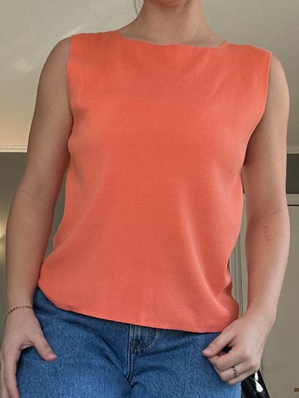 Coldwater Creek Silk & Cotton Orange Sleeveless Boatneck Tank Top